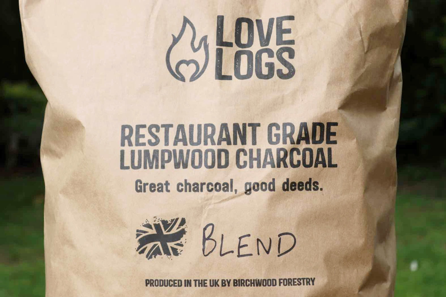 Close Up Shot of Love Logs Sustainable British Charcoal Bag