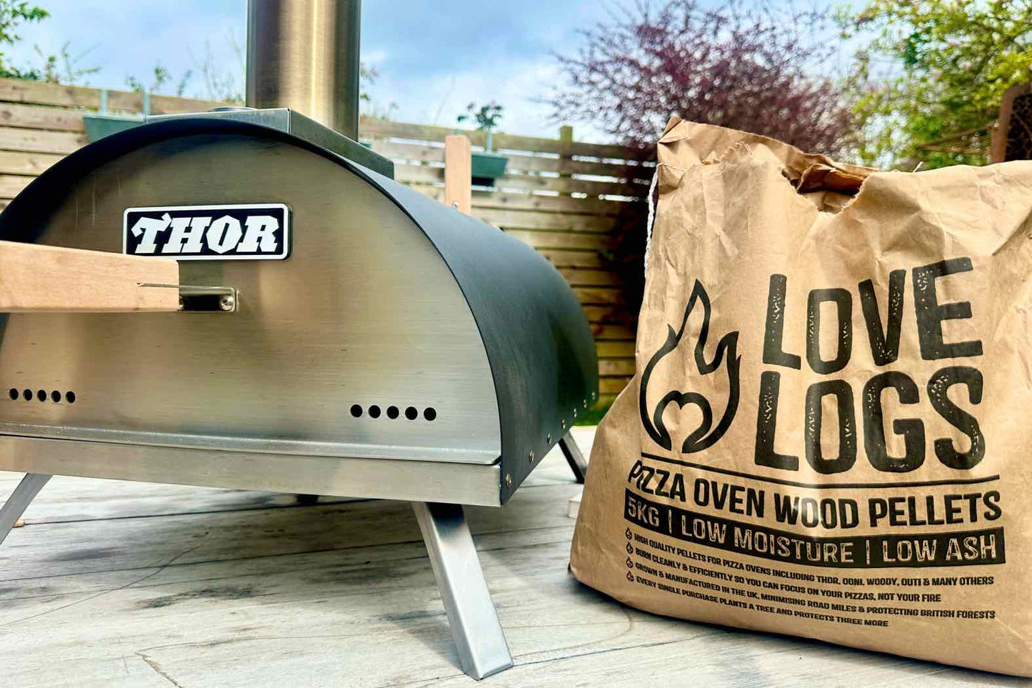 Love Logs Pizza Oven Wood Pellets and a Pellet Fired Pizza Oven